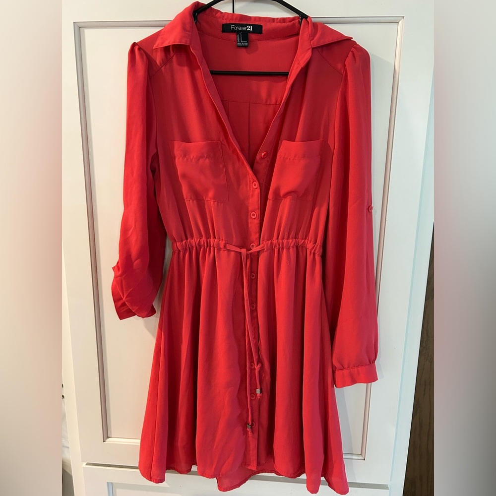 Never Worn Forever 21 Red Button-Up Dress